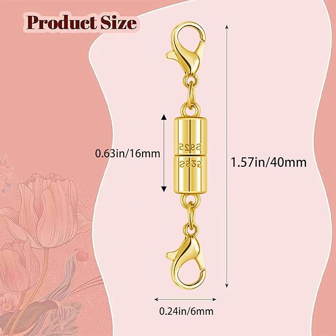 Magnetic Jewelry Clasps Set, Gold and Silver, 12 Pack Rose and Heart Design, Necklace Bracelet Closures with Rhinestone Accents (12pcs Golden)