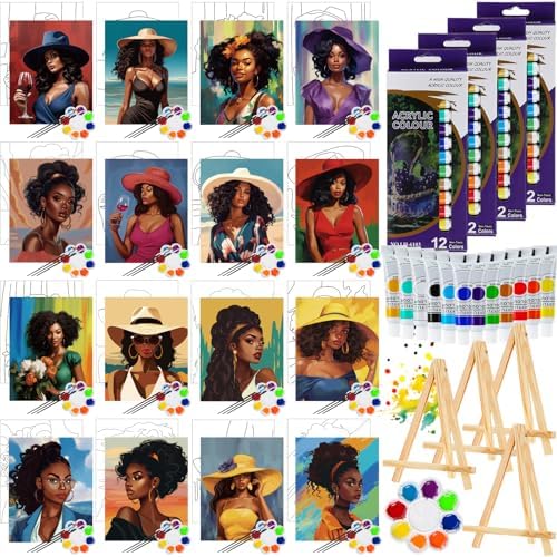 Zhanmai Afro Queen 88 Pcs 8 x 10 Inch Pre Drawn Canvas for Painting Kit Pre Stretched Canvas for Sip and Paint Party Favor Coloring DIY Virtual Party Birthday Gifts Adult's Date Night by Zhanmai
