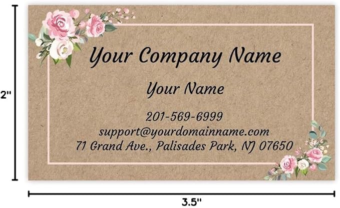 Custom Premium Business Cards 100 pcs Full color - Printed on 16pt(350gsm) or14pt (308gsm) Classic matte paper, Made in The USA (Kraft-Floral)