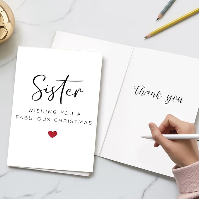 (5.3x8in) Sister Wishing You a Fabulous Christmas Card with Envelope, Elegant Minimal Design, Sweet Holiday Greeting for Sisters, Thoughtful Festive Gift for Family and Loved Ones (Xmas 33)