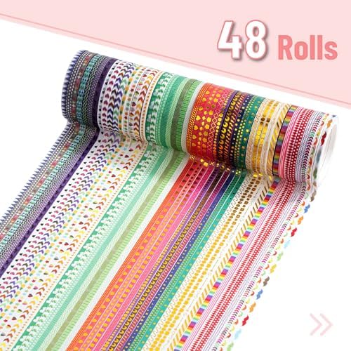 Mr. Pen- Skinny Washi Tape Set, 48 Rolls, Gold Foil Print, 3mm Wide - Image 2