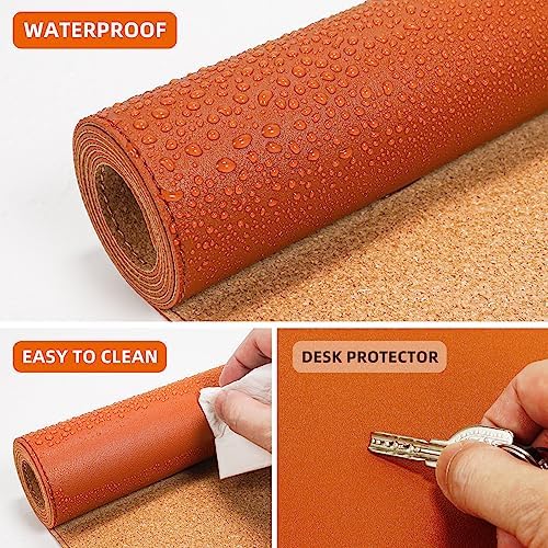 AFIING Cork Desk Mat 47" x 23.6", Dual-Sided Natural Cork & PU Leather Desk Pad, Non-Slip Waterproof Large Mouse Pad for Office, Home & Gaming (Orange) - Image 3
