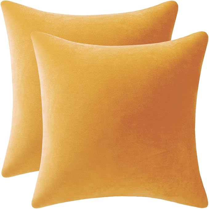 26x26 Euro Pillow Covers : 2 Pack Cozy Soft Velvet Oversized Couch Pillow Shams, Square Throw Pillow Cases for Living Room Sofa, Golden Yellow