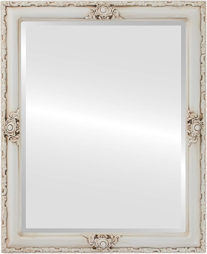 OVALCREST Rectangle Beveled Wall Mirror for Home Decor - Jefferson Style - Antique White - 22x26 Outside Dimensions