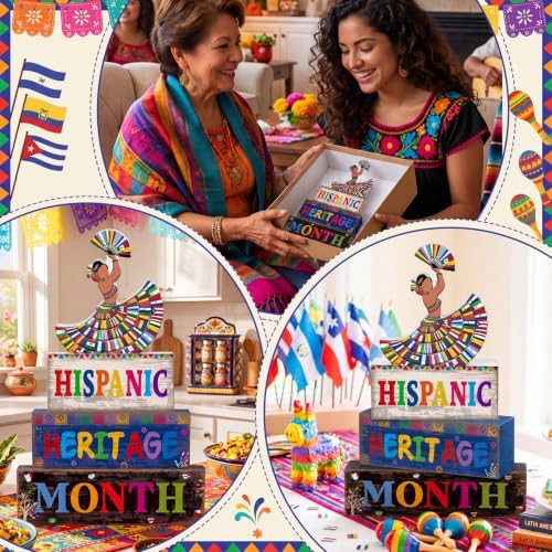 Moucuny 4 Pcs Hispanic Heritage Month Decorations, Dancer Wood Block Sign - Image 5