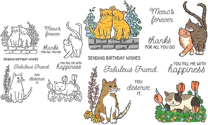 cat Pets Stamps and Cutting Dies for Card Making DIY Transparent Silicone Clear Stamp and Metal Die Cuts Sets for Scrapbooking Paper Greeting Cards Decor Seals Craft Supplies