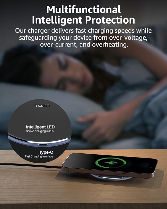 TOZO 2025 W1 New Anti-Slip Wireless Charger 15W Max Fast Wireless Charging Pad Compatible with iPhone 17/16/16 Plus/16 Pro Max /15/14/13/SE Series, Samsung Galaxy S25/S24/S23 Series, Royal Blue