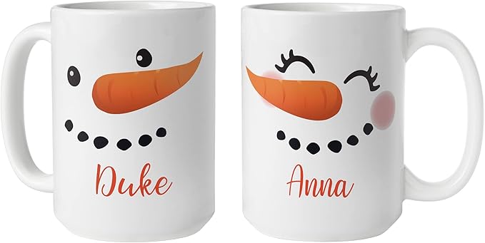 Let's Make Memories Personalized Couples Christmas Snowman Mugs - Christmas Holiday Stocking Stuffer - Set of 2-15 oz. - White Handle