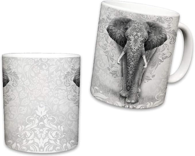 Elephant Mug, Cute Animal Ceramic Travel Mugs, Coffee Lovers Cup, Elephants Design, Great Novelty Gifts, Decorative Home Kitchen Drinkwear, Multi Color 11 Fl Oz