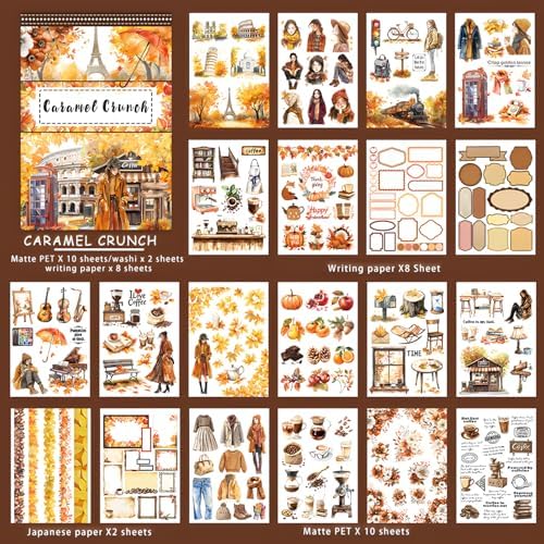 Snycler Sticker Book - 20 Sheets Vintage PET Stickers for Scrapbooking, Junk Journaling, Ephemera, and Decorative Crafts-Caramel Crunch - Image 6