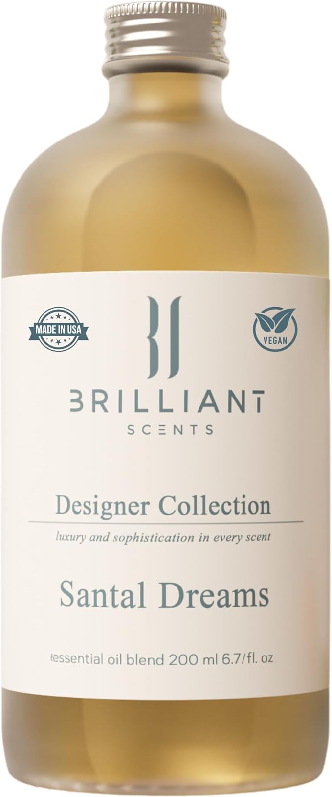 Brilliant Scents Santal Dreams Fragrance Oil 200ml - Premium Diffuser Oil for Home, Office, Hotels - Long Lasting, Plant-Based, Meets IFRA Standards, USA-Made - Violet, Iris, Sandalwood