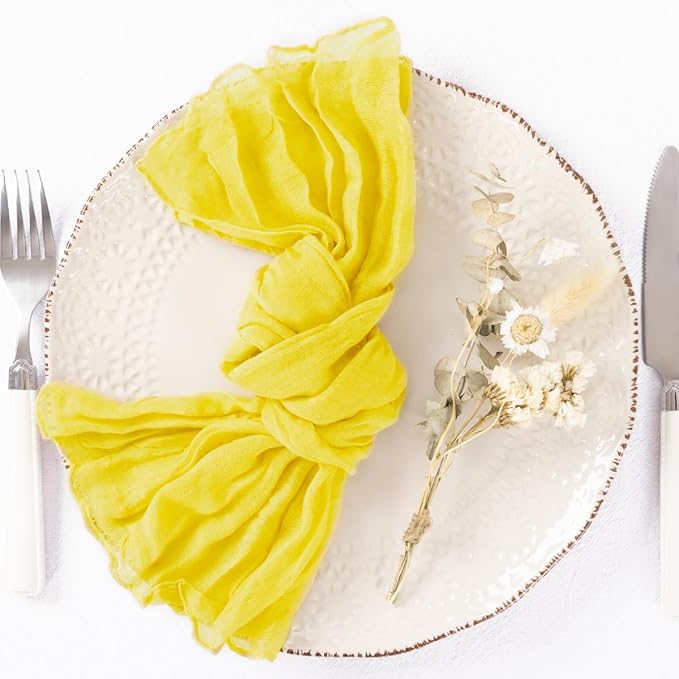 20 Pack Lemon Yellow Cheesecloth Napkins Spring Cloth Napkins Set of 20 Yellow Dinner Napkins Bulk 21x21 Inches for Wedding Bridal Shower Baby Shower Valentine's Day