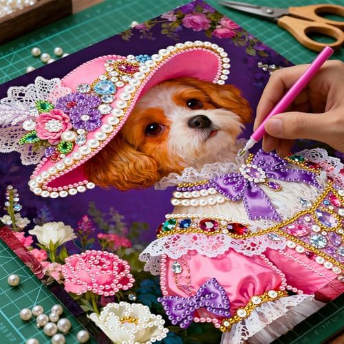 ARTopet DIY Pearl Painting Kit with Frame Gemstone Pearl Diamond Dots Beads Canvas Art Craft for Adult Beginners Display for Tabletop and Wall Mounting Home Decor-Dog - Image 6