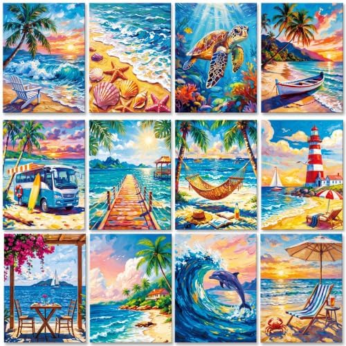 Sherr 12 Pcs Pre Drawn Canvas for Adults,Coastal Scenery,8 x 10 Inch by Sherr