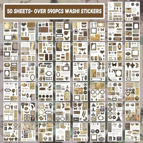595Pcs Vintage Washi Stickers for Junk Journaling - Image 3