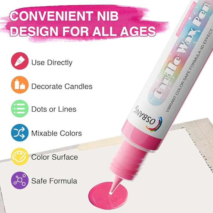 Candle Wax Pen, 6 Vibrant Colors Candle Wax Pen Set, Easy to Use for Festival, Birthday Decorating, Blessing Writing & More DIY Crafts(30ml/1oz*6)