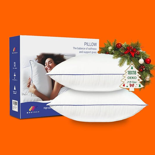 18x18 Pillow Inserts Set of 2, Hypoallergenic Soft Machine Washable Fluffy Virgin Polyester Premium Throw Pillow Stuffer, Decorative Cushion for Bed, Couch, Sofa - White