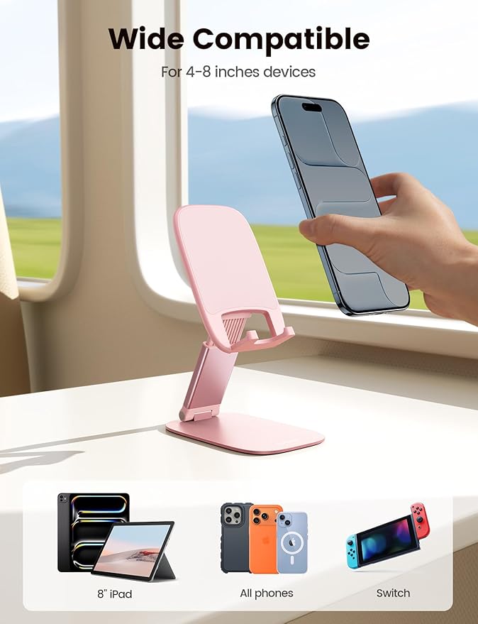 Lamicall Ultra-Thin Pink Phone Holder - Stocking Stuffers for Teens Girls Boys Adults Women Men, Gifts for Christmas, Rose Gold Pink Cell Phone Holder, Office Decor for Women, for iPhone, 4-8'' Phone