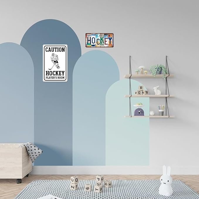 Hockey Gifts for Boys 8-12 Hocky Metal Sign Room Decor Caution Hockey Player's Room Tin Signs Ice Hockeys Wall Art Sports Posters Gifts for Men Hockeys Party Accessories for Boys Bedroom 8x12 Inch