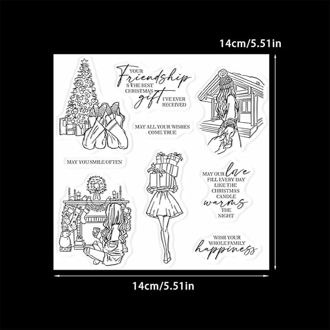 Christmas Women's Friendship Box Stamps and Cutting Dies for Card Making DIY Transparent Silicone Clear Stamp and Metal Die Cuts Sets for Scrapbooking Paper Greeting Cards Decor Seals Craft Supplies