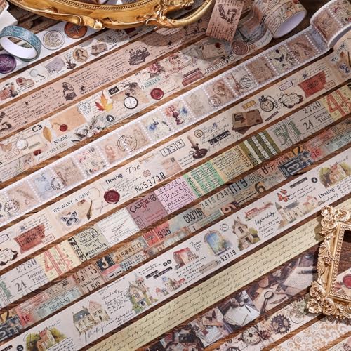 34 Rolls Vintage Washi Tape Set,Letter Map Stamp Stripe Literature Art Writable Aesthetic Washy Decorative Tapes for Scrapbooking, Junk Journal Supplies, Bullet Journaling 5-50mm Wide (3m Long)/Roll - Image 4
