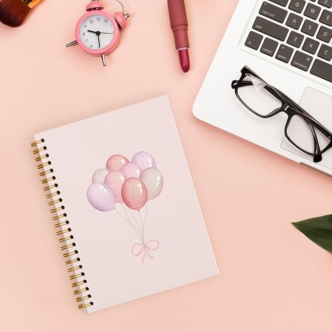 Pink Notebook Journal, Preppy Pink Balloon Notebook, Girly Notebook, Preppy Office Supplies, Pink Aesthetic Notebook, Pink Desk Accessories for Women, Hardcover Spiral Notebook 5.5x8.3