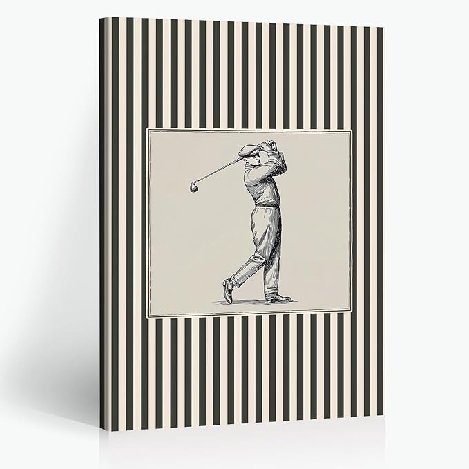 Vintage Golf Poster Retro Male Golfer Wall Art Print Striped Art Poster for Sports Lovers Room Decor & Aesthetic Family Wall Art 8X12 in Unframed