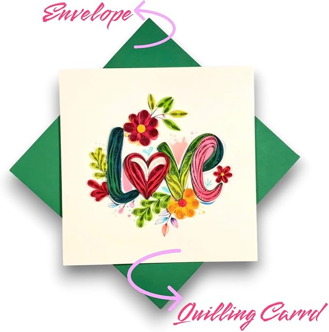 Handmade Quilling Love Greeting Card Unique Floral Art Gift for Her Romantic Anniversary Birthday Valentine Special Occasion Keepsake