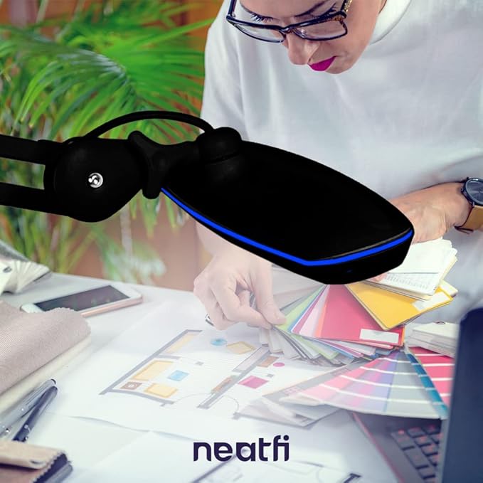 Neatfi XL 2,200 Lumens LED Task Lamp, 24W, 117 Pcs SMD LED, 23 Inches Ultra Wide Lamp, 4 Level Brightness Dimmable, Eye-Caring Light, Glare Free (Non-CCT with Base, Black)