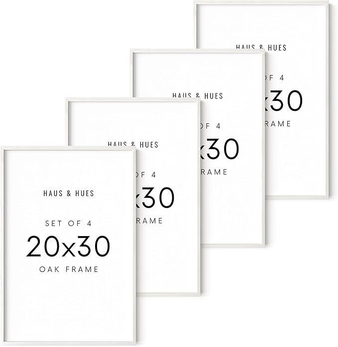 HAUS AND HUES White Oak Wood 20x30 Picture Frames - Set of 4, Contemporary Frames for Posters and Artwork
