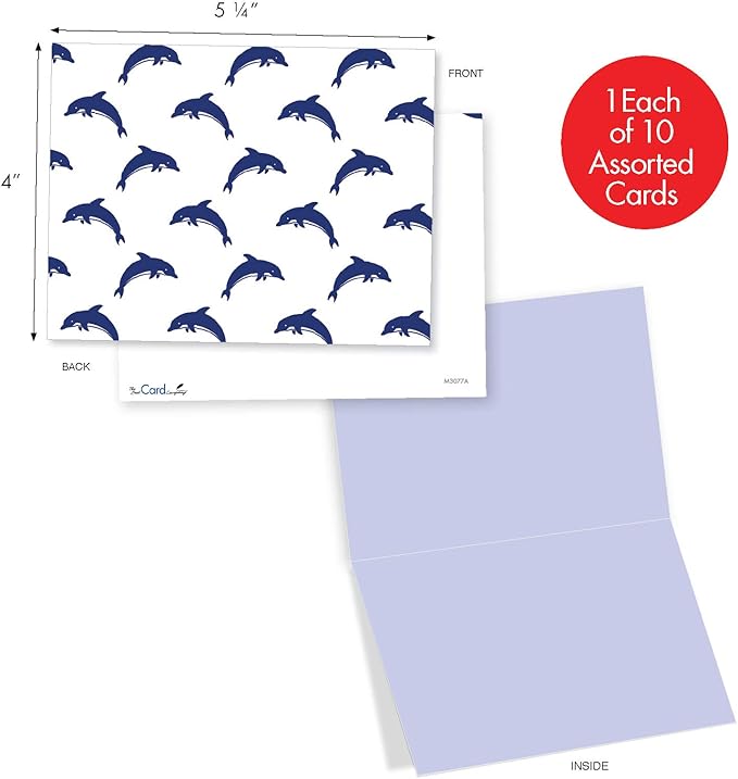 The Best Card Company - 10 All Occasion Blank Cards (4 x 5.12 Inch) - Nautical, Ocean, Sea Life Assortment of Notecards - Oceano-Graphix M3077
