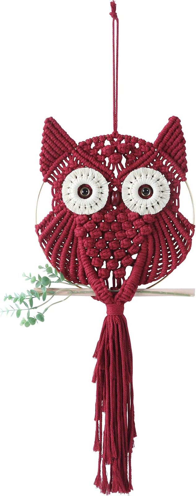 MVSUTA Owl Burgundy Cotton Handmade Macrame Wall Hanging Tapestry Home Decor Art and Red Craft Wonderful Decoration Woven Boho Ornament for Office Bedroom Apartment Living Room Nursery Gallery,1pc