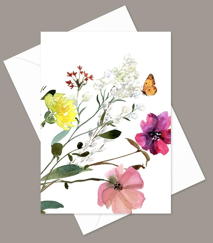 Wildflowers Greeting Cards - Set of 10 All Occasion 5x7 Note Cards with Envelopes. Blank Inside. Watercolor Designs of Wildflower Bouquets