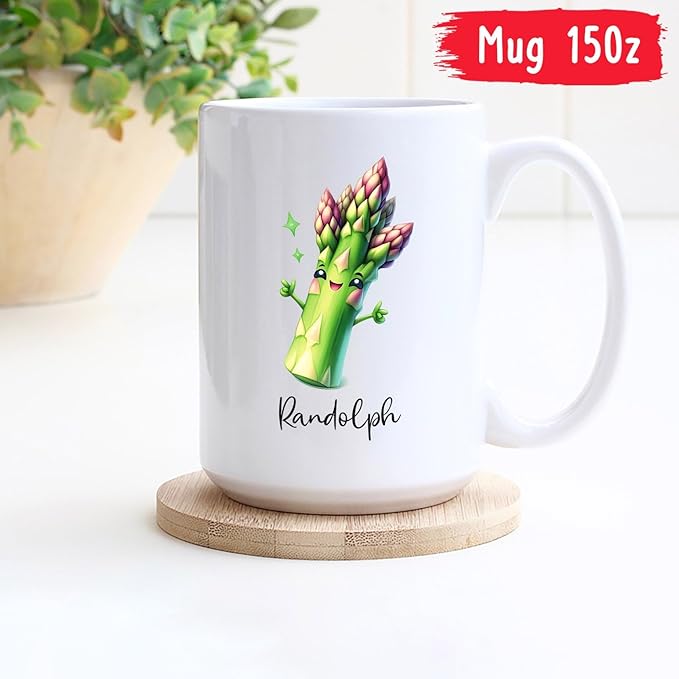 Asparagus Mug, Asparagus Gift, Personalized Asparagus Coffee Mug With Name, Custom Vegetable Ceramic Cup Gifts For Vegan Vegetarian, Asparagus Lover Travel Cups, Asparagus White Mugs 11oz 15oz