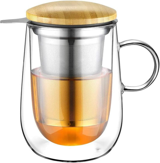 glastal Tea Infuser Mug 14.5oz Double-Walled Glass Teacup Infuser, Black by glastal