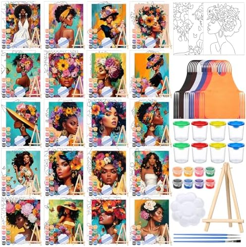Sherr 140 Pcs 20 Set Pre Drawn Canvas Painting Kit, Black Theme by Sherr