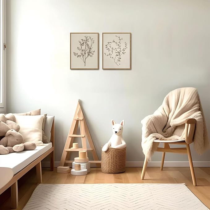 YOYIAXT 2 Pieces Farmhouse Botanical Canvas Wall Art For Bedroom Cottagecore Country Minimalist Neutral Antique Rustic Framed Art Print Artwork For Office Living Room, 12x16 in