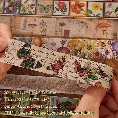 42 Rolls Vintage Washi Tape Set, Floral Letter Butterfly Mushroom Botanical Flower Writable Decorative Tapes for Scrapbooking , Junk Journal Supplies, Bullet Journaling 5-75mm Wide 9.84ft long/Roll - Image 4