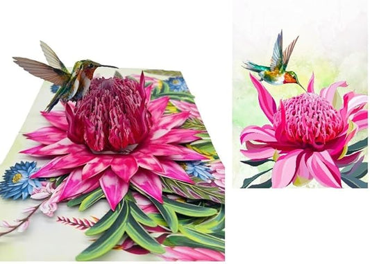 3D Pop-Up Hummingbird & Pink Flower Greeting Card – Handmade Nature Card for Birthday, Mother’s Day, Anniversary & Special Occasions F48