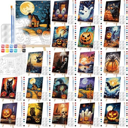 Zhanmai 20 Set Pre Drawn Canvas Painting Kit, Ghost,Skull,Pumpkin by Zhanmai