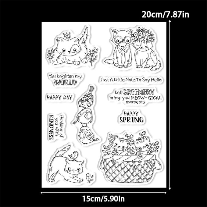 Cat Bird Basket Stamps and Cutting Dies for Card Making DIY Transparent Silicone Clear Stamp and Metal Die Cuts Sets for Scrapbooking Paper Greeting Cards Decor Seals Craft Supplies