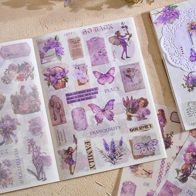 Vintage Stickers for Scrapbooking, Junk Journal - 24 Sheets Washi Sticker, Victorian Journal Stickers Book for Women, Self-Adhesive Scrapbook & Junk Journal Supplies (Blue)