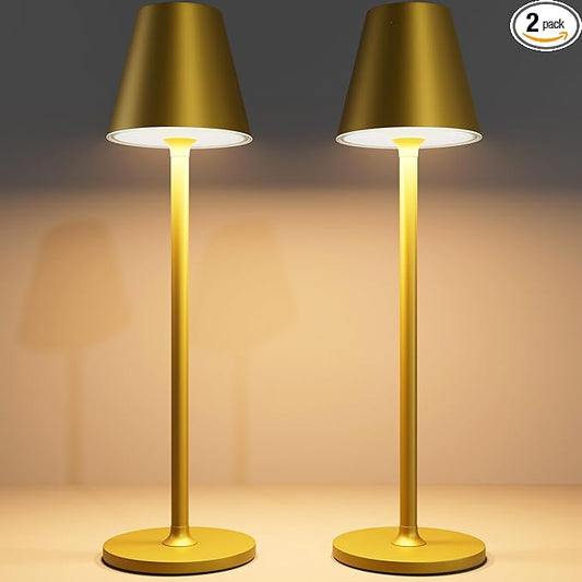 LED CordlessTable Lamp,4000mAh Rechargeable Battery Desk lamp,3 Level Brightness Beside Night Light, Minimalist Design, for Couple Dinner/Coffee Table/Restaurant/Bedroom(Bronze 2PACK)