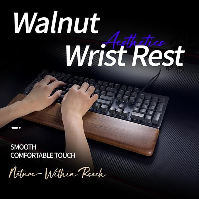 Wooden Wrist Rest, Walnut Wood Keyboard Wrist Rest, Ergonomic Palm Rest, Anti-Slip, Keyboard Accessory for Computer, Laptop, Home & Office (Black Walnut, 11.8" L x 3.15" W x 0.78" H)