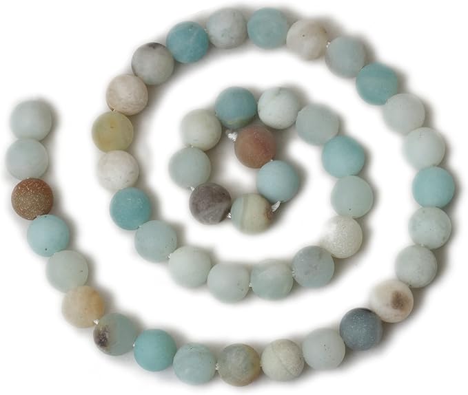 45PCS 8mm Natural Colorful Frosted Amazonite Gemstone Round Loose Beads Stone Beads for Jewelry Making DIY 1 Strand 15"