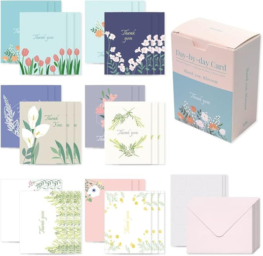 Monolike Day-by-day Card, Thank you-Blossom - Mix 36 Mini Single cards, 36 envelopes, 36 stickers Package