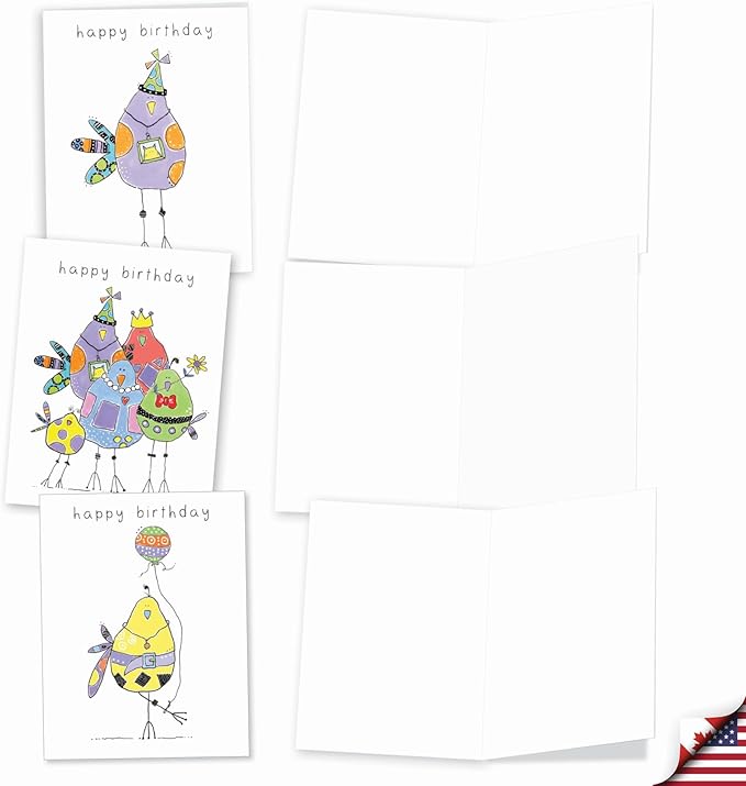 The Best Card Company - 20 Mixed Occasion Note Cards (4 x 5.12 Inch) - Assorted Boxed Cards for Multiple Occasions (10 Designs, 2 Each) - Wordy Birdies AM3176XXB-B2x10