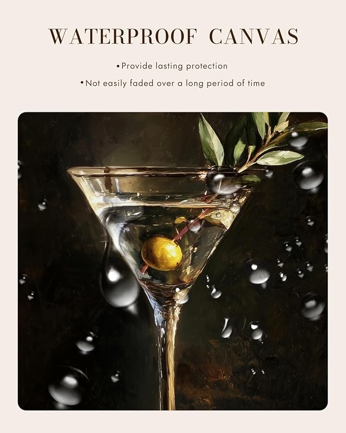 Bzstyleart Vintage Wall Art Decor for Living Room, Martini Framed Wall Art Room Decor Aesthetic,Framed Cocktail Artwork,Bedroom Painting Pictures12 x 16 Inch