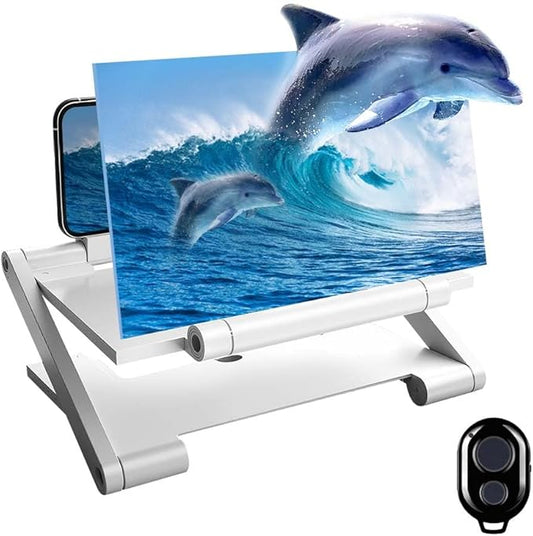 Mobile Phone Magnifier Screen, 3D HD Magnifying Projector Screen Enlarger, Foldable Phone Stand with Screen Amplifier for Movies Videos Gaming, Compatible with All Smartphones (White Liftable, 8inch)