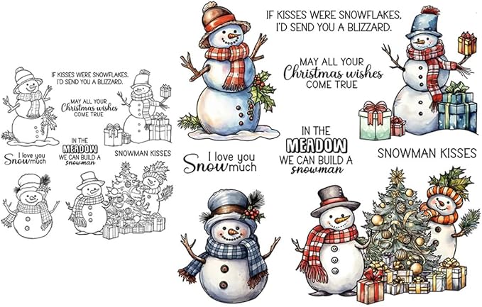 Christmas Snowman Santa Box Stamps and Cutting Dies for Card Making DIY Transparent Silicone Clear Stamp and Metal Die Cuts Sets for Scrapbooking Paper Greeting Cards Decor Seals Craft Supplies